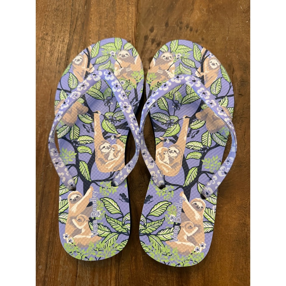 Vera Bradley Sloth Floral Print Flip Flop Sandals Purple Womens Size 5/6